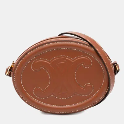 Pre-owned Celine Brown Small Calfskin Cuir Triomphe Oval Crossbody