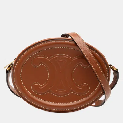 Pre-owned Celine Brown Small Calfskin Cuir Triomphe Oval Crossbody