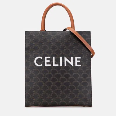 Pre-owned Celine Brown Small Triomphe Coated Canvas Vertical Cabas Tote