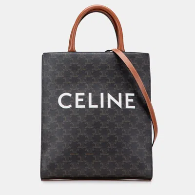 Pre-owned Celine Brown Small Triomphe Coated Canvas Vertical Cabas Tote