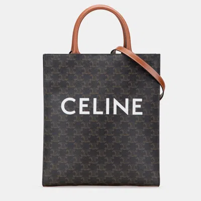 Pre-owned Celine Brown Small Triomphe Coated Canvas Vertical Cabas Tote