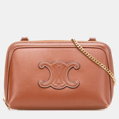 Pre-owned Celine Brown Smooth Calfskin Cuir Triomphe Clutch On Chain