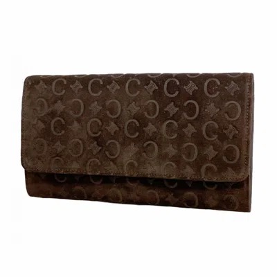 Pre-owned Celine Brown Suede Long Wallet (bi-fold) ()