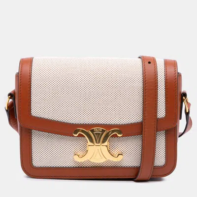 Pre-owned Celine Brown Teen Canvas And Calfskin Triomphe Crossbody