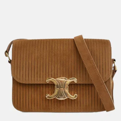 Pre-owned Celine Brown Teen Striped Suede Triomphe Crossbody