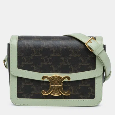 Pre-owned Celine Brown Teen Triomphe Coated Canvas And Calfskin Triomphe Crossbody