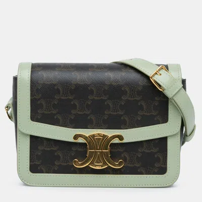 Pre-owned Celine Brown Teen Triomphe Coated Canvas And Calfskin Triomphe Crossbody