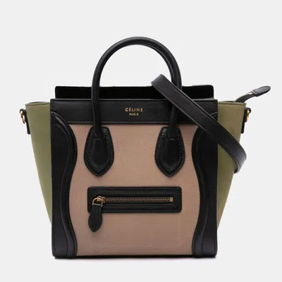 Pre-owned Celine Brown Tricolor Grained Calfskin And Nubuck Nano Luggage Tote