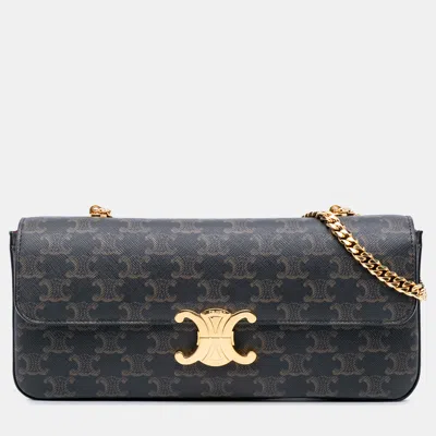 Pre-owned Celine Brown Triomphe Coated Canvas Chain Shoulder Bag