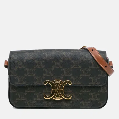 Pre-owned Celine Brown Triomphe Coated Canvas Claude Shoulder Bag