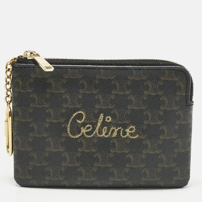 Pre-owned Celine Brown Triomphe Coated Canvas Embroidered Coin Purse