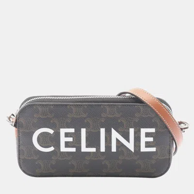 Pre-owned Celine Brown Triomphe Coated Canvas Logo Horizontal Pouch