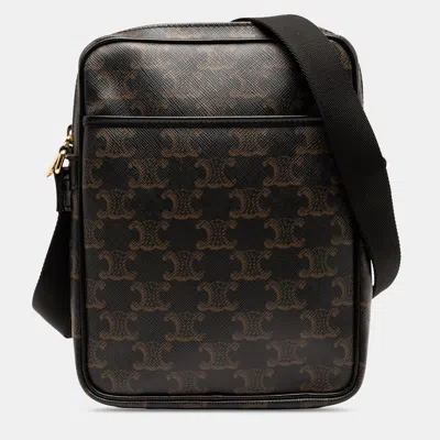 Pre-owned Celine Brown Triomphe Coated Canvas Vertical Crossbody