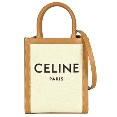 Pre-owned Celine Brown White Canvas Leather Shoulder Bag ()