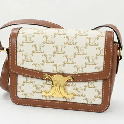 Pre-owned Celine Brown White Canvas Leather Shoulder Bag () In Brown, White