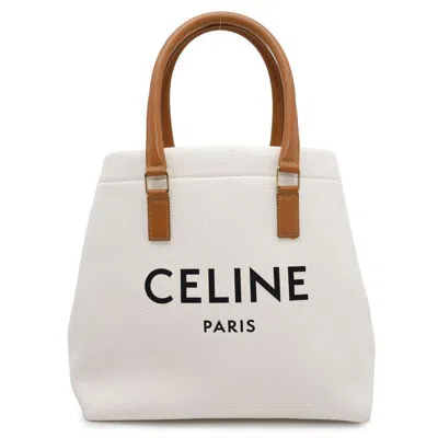 Pre-owned Celine Brown White Canvas Leather Tote Bag ()