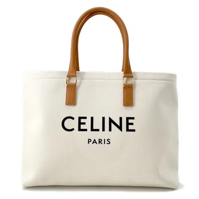 Pre-owned Celine Brown White Canvas Leather Tote Bag ()