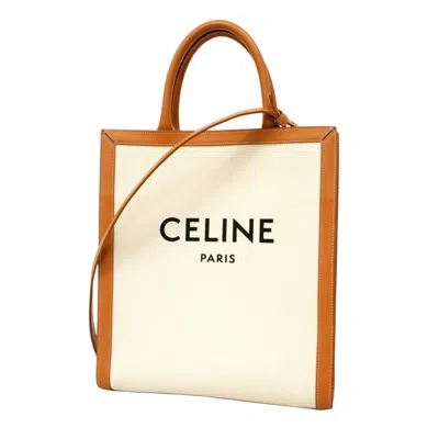 Pre-owned Celine Brown White Canvas Leather Tote Bag () In Multi