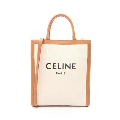 Pre-owned Celine Brown White Canvas Leather Tote Bag () In Multi