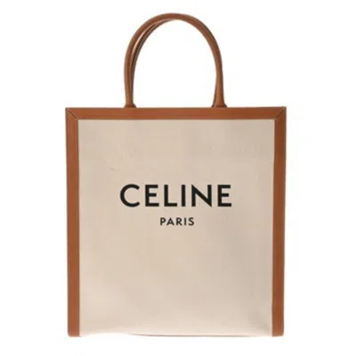 Pre-owned Celine Brown White Canvas Leather Tote Bag () In Multi