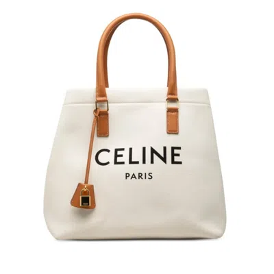 Pre-owned Celine Brown White Canvas Leather Tote Bag () In Brown, White