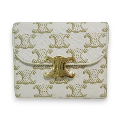 Pre-owned Celine Brown White Canvas Leather Wallet (tri-fold) ()
