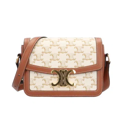 Pre-owned Celine Brown White Coated Canvas Leather Shoulder Bag () In Brown, White