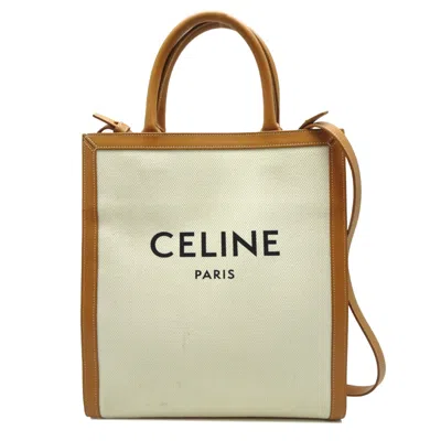 Pre-owned Celine Brown White Coated Canvas Leather Tote Bag () In Multi