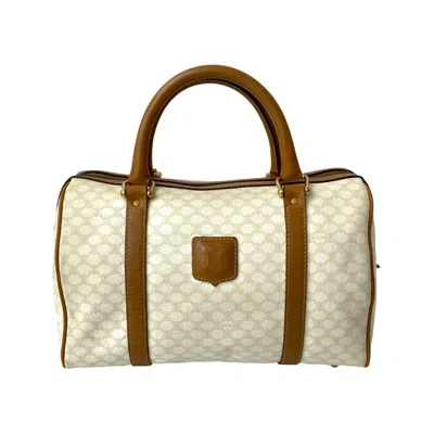 Pre-owned Celine Brown White Leather Pvc Boston Bag Handbag ()