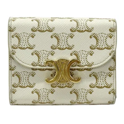 Pre-owned Celine Brown White Leather Wallet (tri-fold) () In Multi