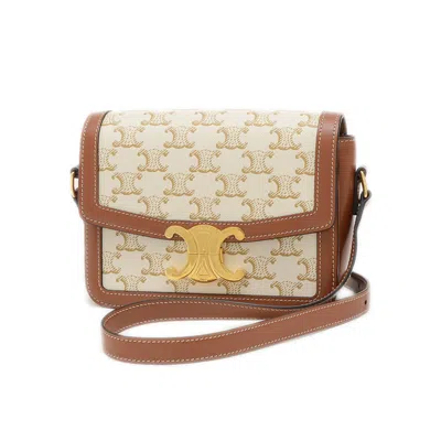 Pre-owned Celine Brown White Pvc Canvas Leather Shoulder Bag ()