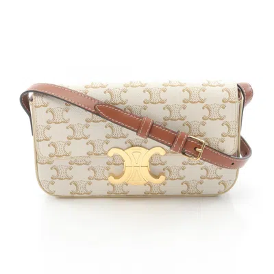 Pre-owned Celine Brown White Pvc Coated Canvas Leather Shoulder Bag () In Multi