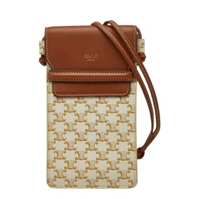 Pre-owned Celine Brown White Pvc Leather Phone Wallet () In Multi