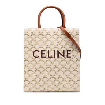 Pre-owned Celine Brown White Pvc Leather Shoulder Bag Tote Bag () In Multi