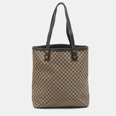 Pre-owned Celine Brown/beige Macadam Canvas And Leather Tote