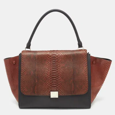 Pre-owned Celine Brown/black Python And Leather Large Trapeze Top Handle Bag