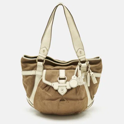 Pre-owned Celine Brown/light Cream Canvas And Leather Boogie Hobo