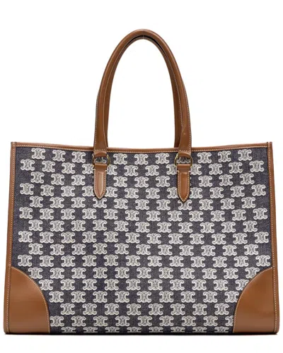 Pre-owned Celine Brown/navy/white Triomphe Canvas Horizontal Cabas Tote (authentic Pre-  Loved)