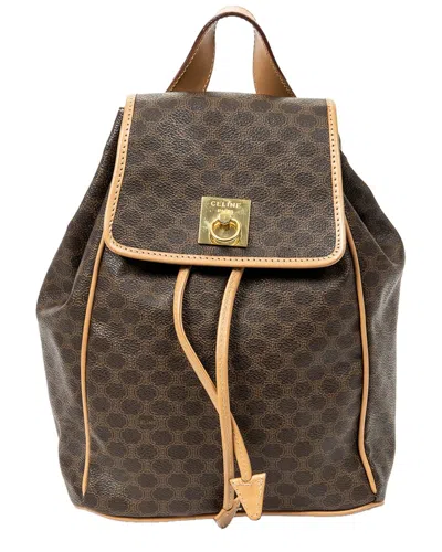 Celine Brown/tan Macadam Coated Canvas Small Flap Drawstring Backpack (authentic Pre-loved)