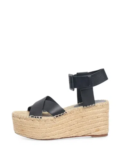 Pre-owned Celine Buckle-fastening Heeled Espadrilles In Black