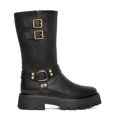 Celine Bulky Buckle Short Boots In Black