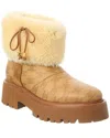 Celine Bulky Cropped Triomphe Leather & Shearling Boot In Brown