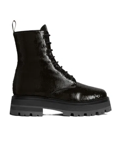Celine Bulky Sequined Strap-up Boots In Black