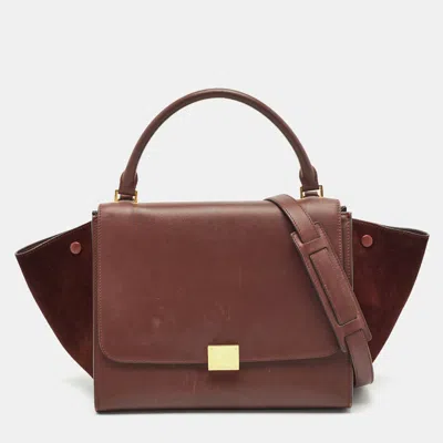 Pre-owned Celine Burgundy Leather And Suede Medium Trapeze Top Handle Bag