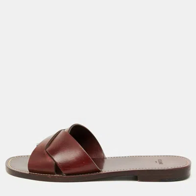 Pre-owned Celine Burgundy Leather Flat Slide Sandals Size 40