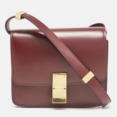 Pre-owned Celine Burgundy Leather Small Classic Box Flap Bag