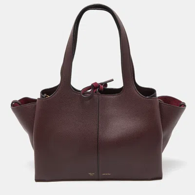 Pre-owned Celine Burgundy Leather Small Tri-fold Tote