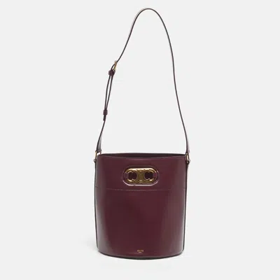 Pre-owned Celine Burgundy Leather Triomphe Maillon Bucket Bag