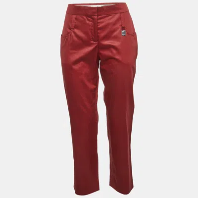 Pre-owned Celine Burgundy Poplin Straight Fit Trousers M