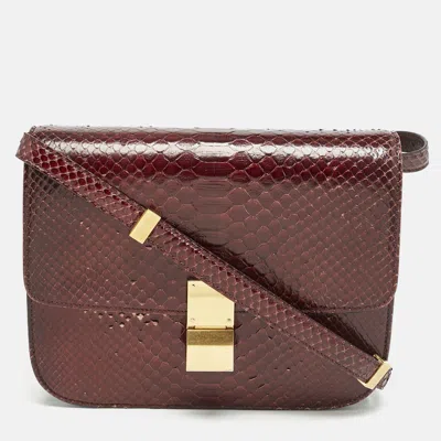 Pre-owned Celine Burgundy Python Medium Classic Box Shoulder Bag